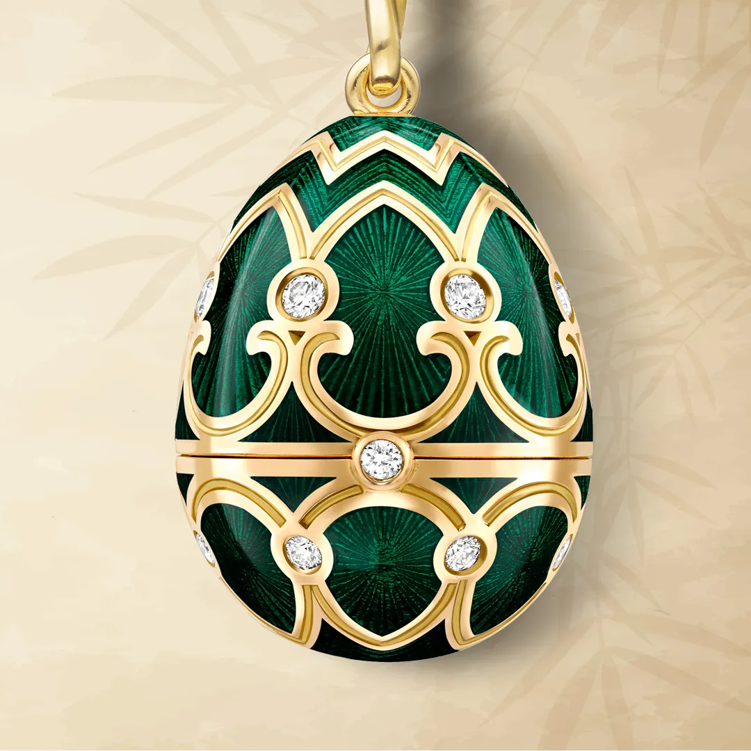 Faberge Tsarskoye Selo Yellow White Rose Gold Enamel Locket with Panda Surprise