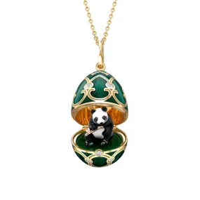 Faberge Tsarskoye Selo Yellow White Rose Gold Enamel Locket with Panda Surprise