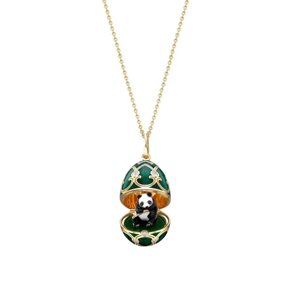 Faberge Tsarskoye Selo Yellow White Rose Gold Enamel Locket with Panda Surprise