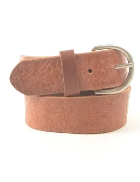 Floral Print Embossed Leather Belt - M