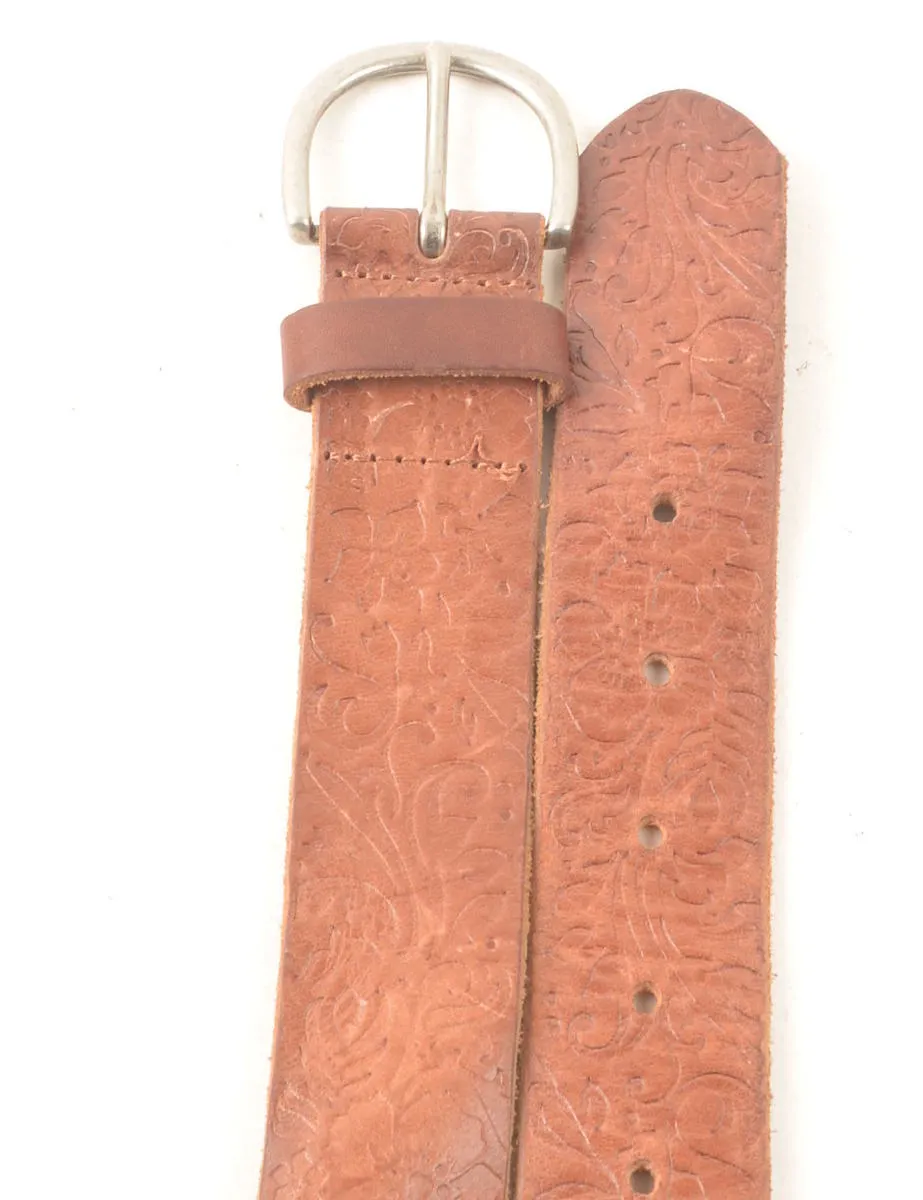 Floral Print Embossed Leather Belt - M