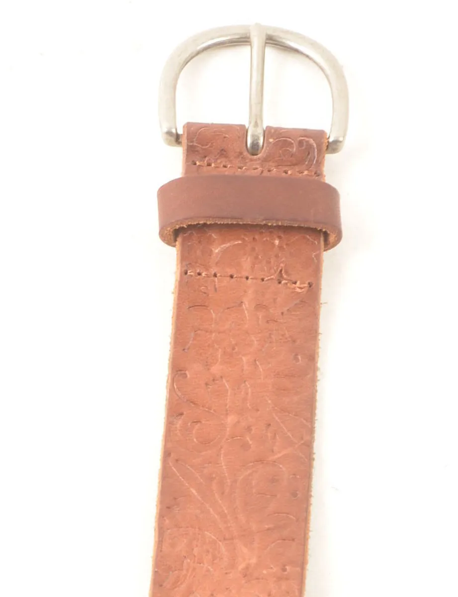 Floral Print Embossed Leather Belt - M
