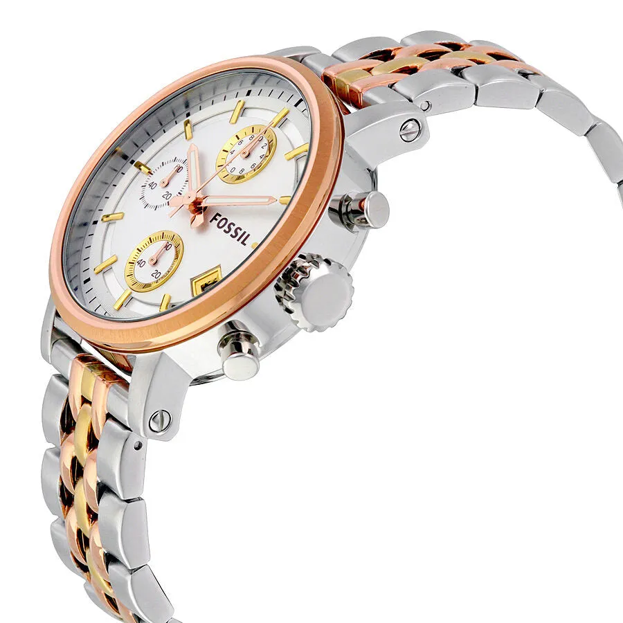 Fossil Boyfriend Chronograph Silver Dial Tri- tone Ladies Watch ES3840