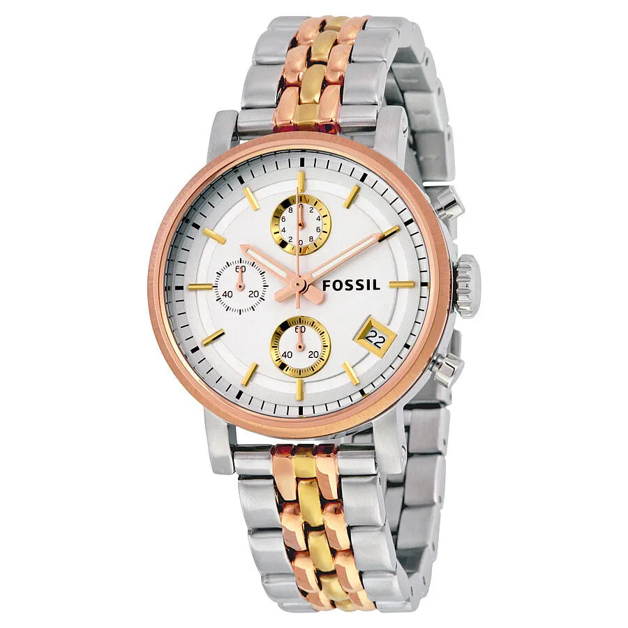 Fossil Boyfriend Chronograph Silver Dial Tri- tone Ladies Watch ES3840