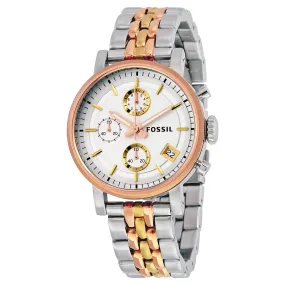 Fossil Boyfriend Chronograph Silver Dial Tri- tone Ladies Watch ES3840