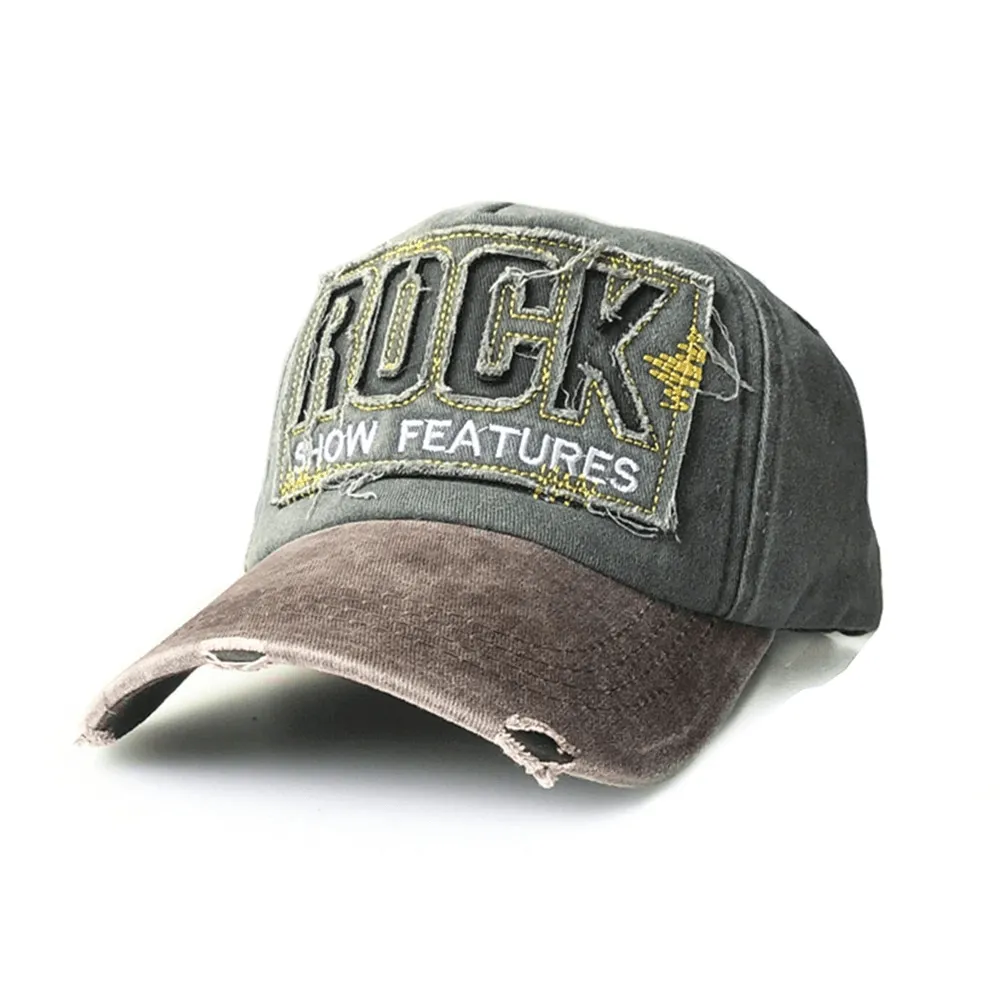 Frayed Baseball Cap for Men and Women / Rock Letter Embroidery Cotton Sun Hat