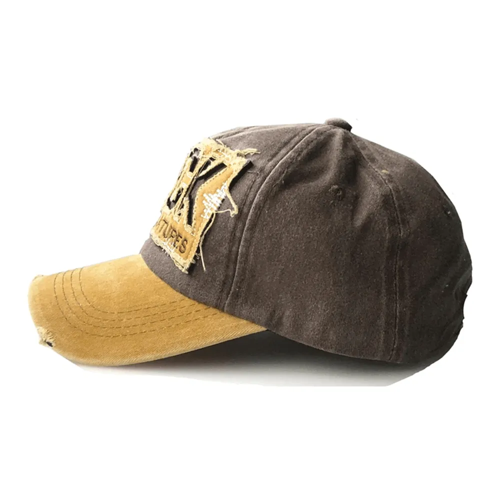 Frayed Baseball Cap for Men and Women / Rock Letter Embroidery Cotton Sun Hat