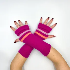 Fuchsia Pink Striped Fingerless Gloves