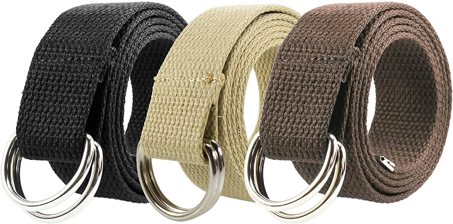 Gelante Canvas Web D Ring Belt Silver Buckle Military Style for men & women 1 or 3 pcs
