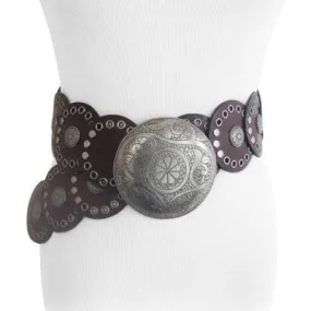 Genuine leather chocolate brown belt with beautifully engraved buckle