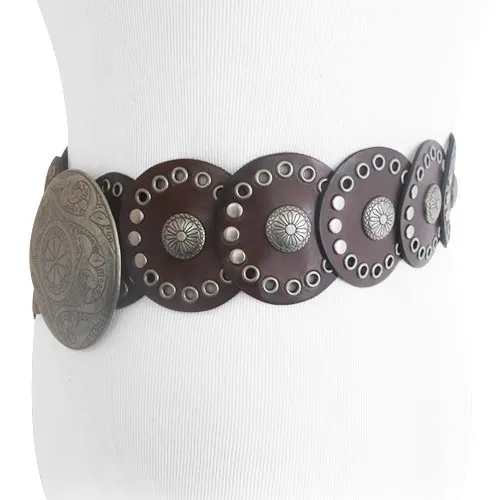 Genuine leather chocolate brown belt with beautifully engraved buckle