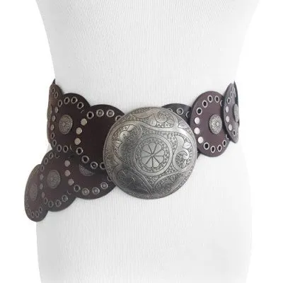 Genuine leather chocolate brown belt with beautifully engraved buckle