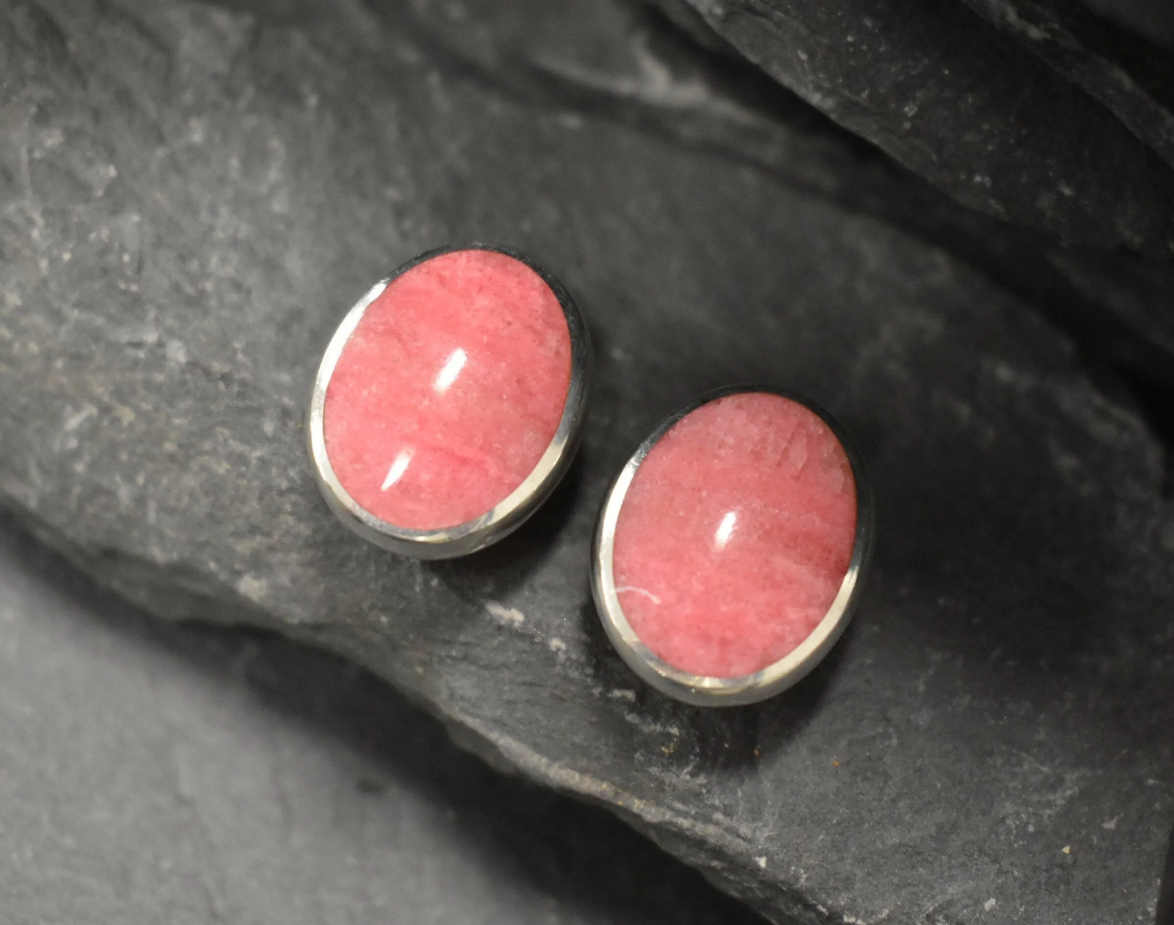 Genuine Rhodochrosite Earrings - Rare Pink Earrings - Large Oval Earrings