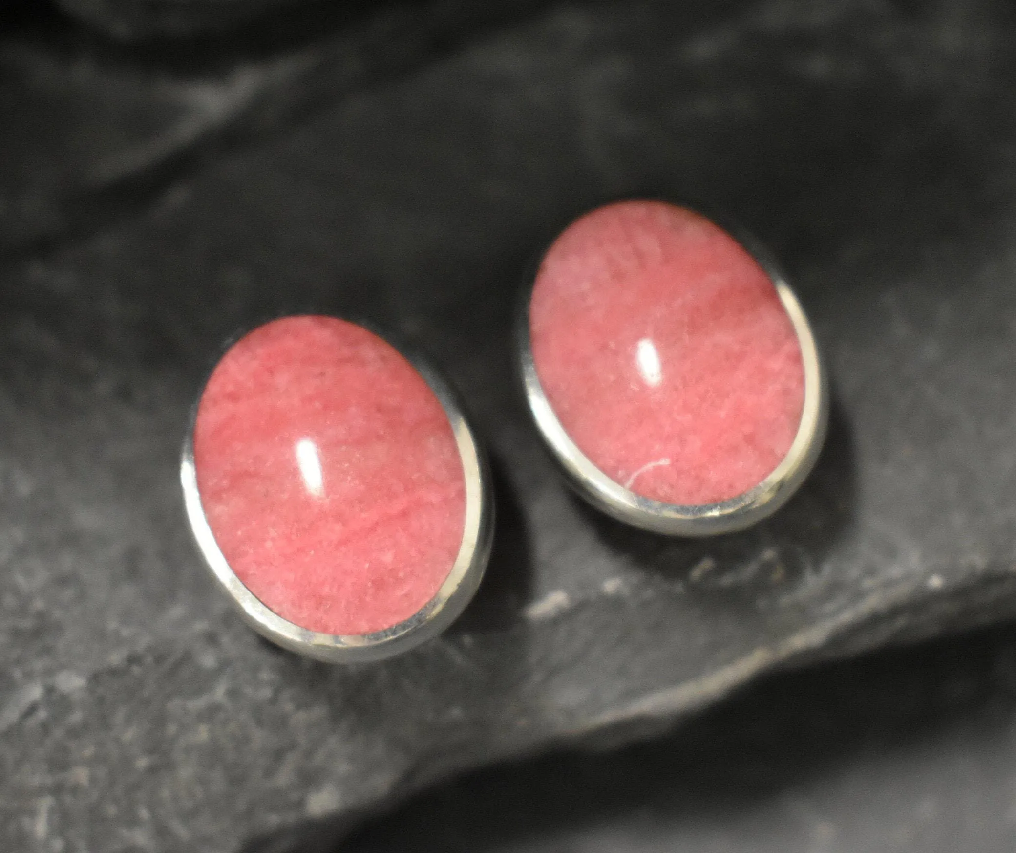 Genuine Rhodochrosite Earrings - Rare Pink Earrings - Large Oval Earrings