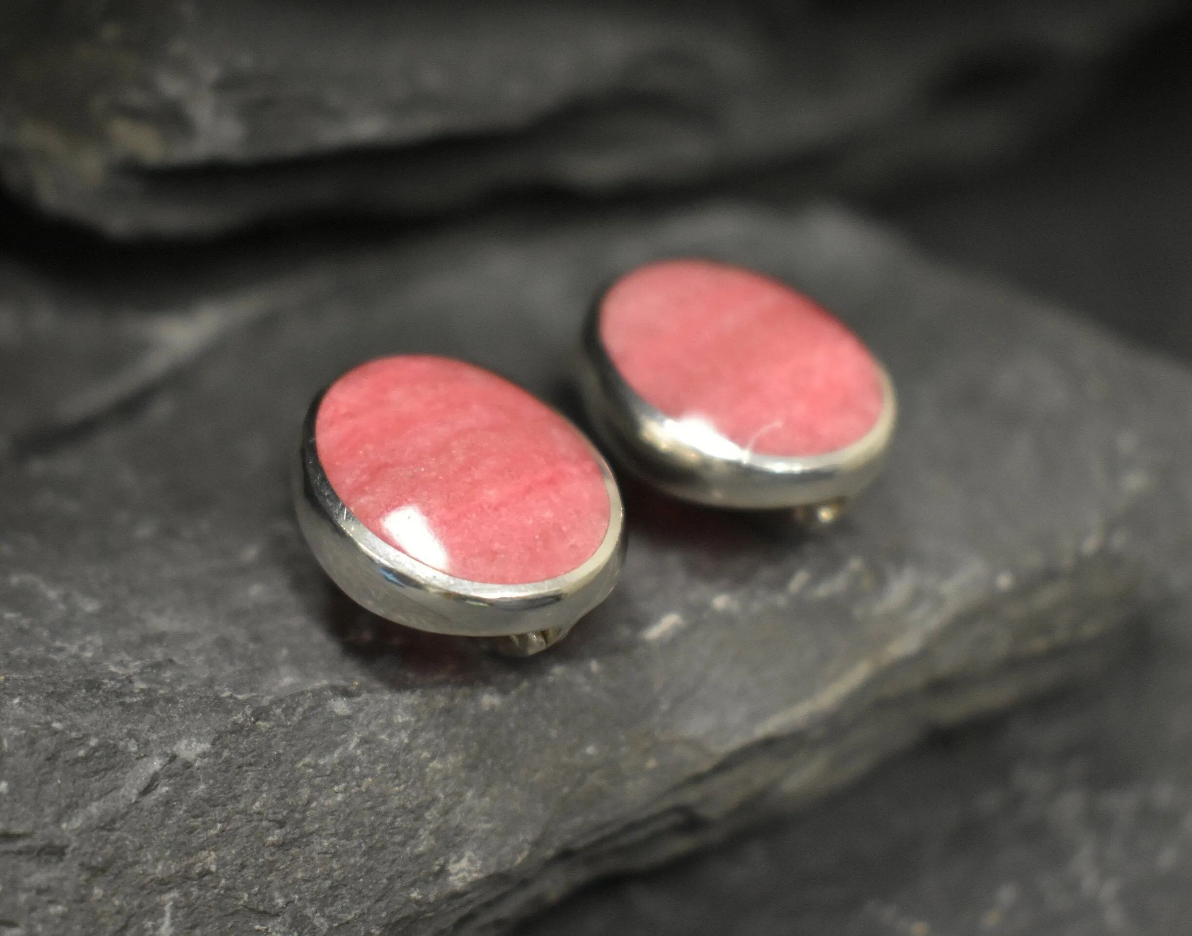 Genuine Rhodochrosite Earrings - Rare Pink Earrings - Large Oval Earrings