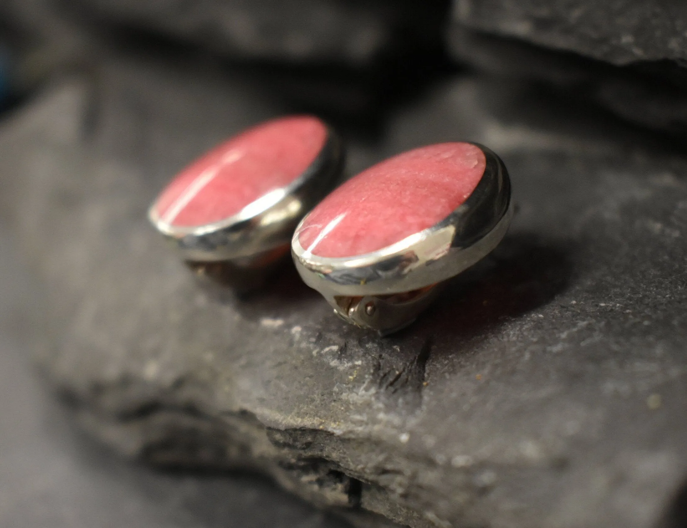 Genuine Rhodochrosite Earrings - Rare Pink Earrings - Large Oval Earrings