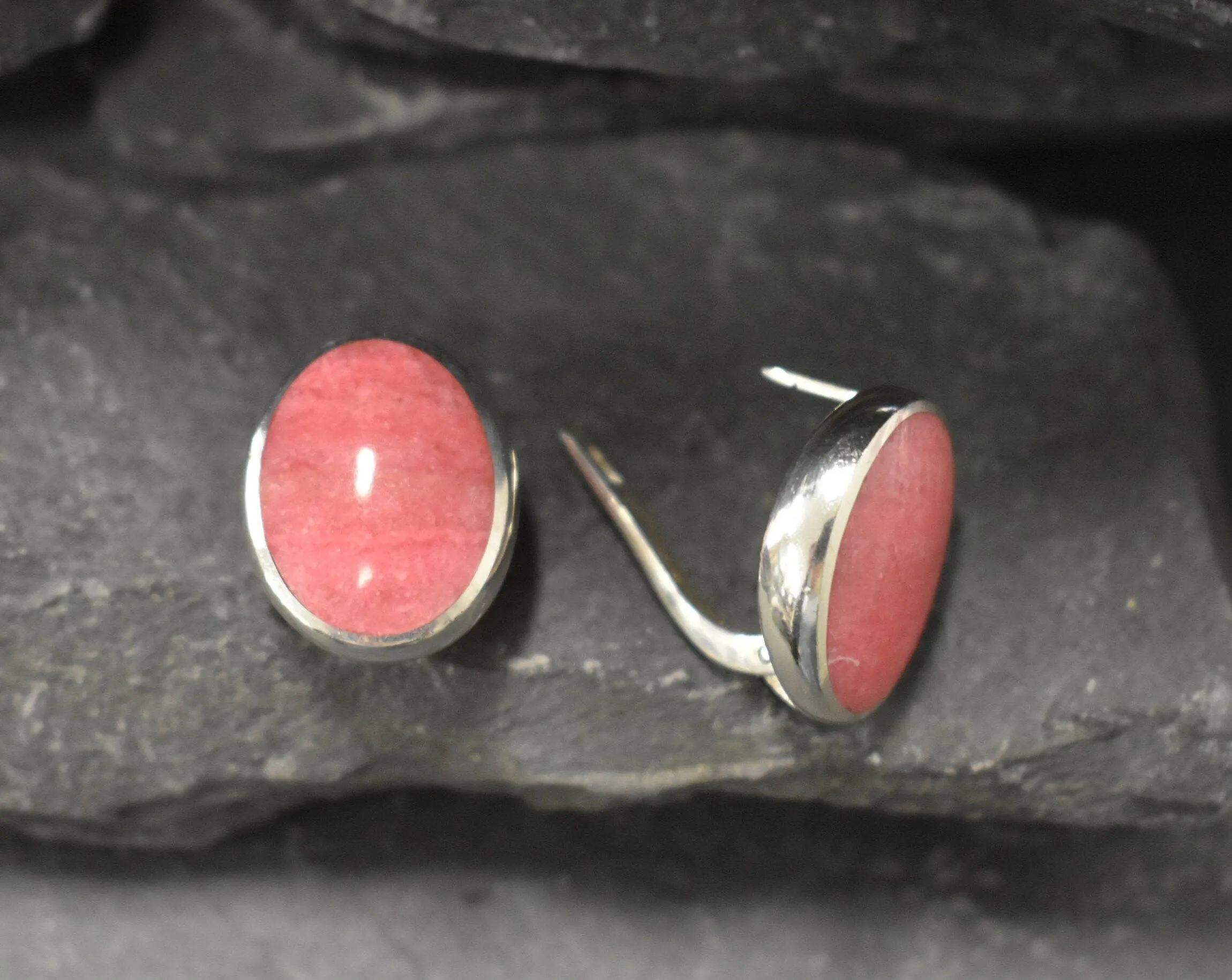 Genuine Rhodochrosite Earrings - Rare Pink Earrings - Large Oval Earrings