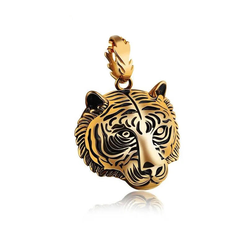 Gold/Black/Silver Color Stainless Steel Tiger Pendant Necklace Punk Men
