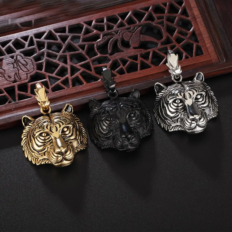 Gold/Black/Silver Color Stainless Steel Tiger Pendant Necklace Punk Men