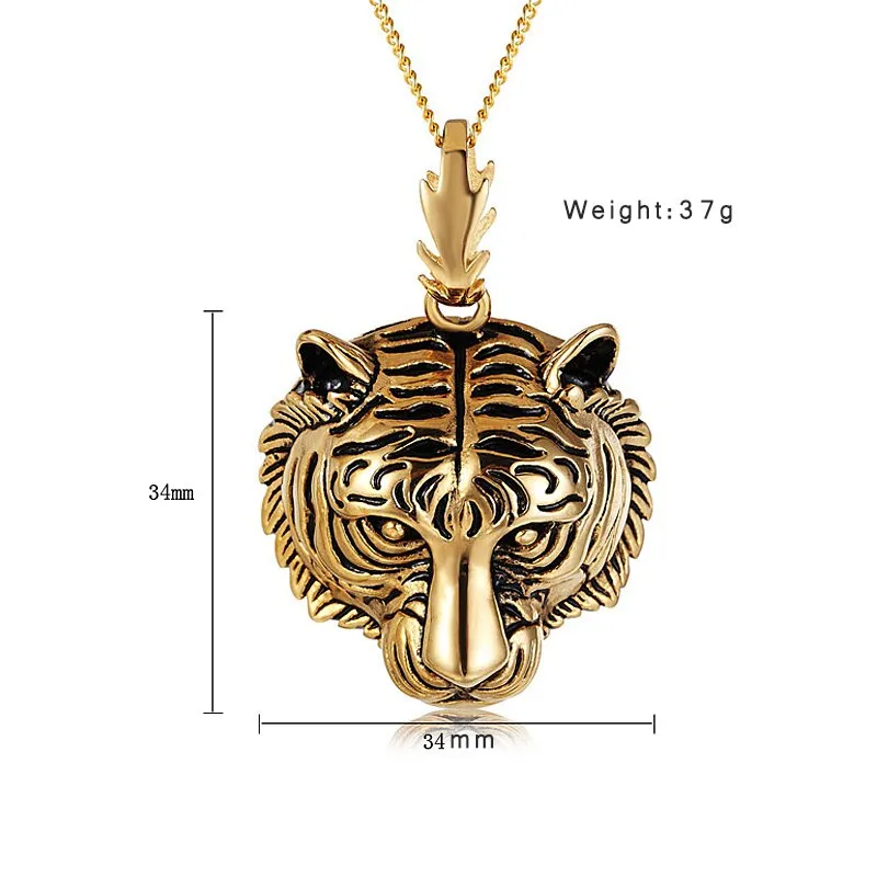 Gold/Black/Silver Color Stainless Steel Tiger Pendant Necklace Punk Men