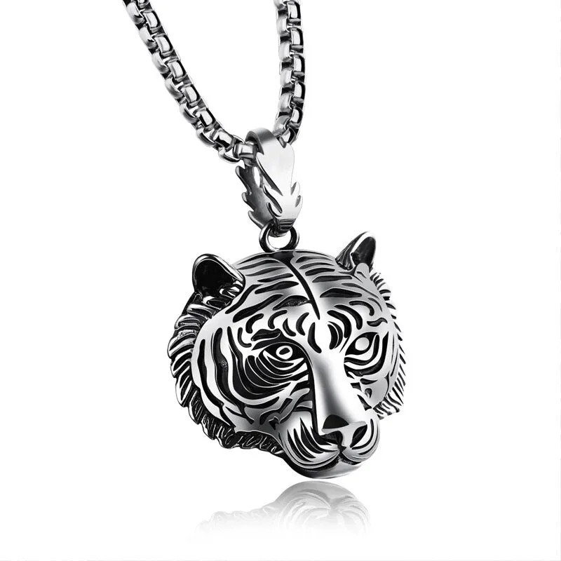 Gold/Black/Silver Color Stainless Steel Tiger Pendant Necklace Punk Men