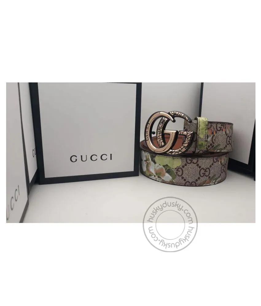Gucci Multi Color Leather Men's Women's GC-FLR-01 Waist Belt for Man Woman or Girl Gold Circle GG Buckle Gift Belt