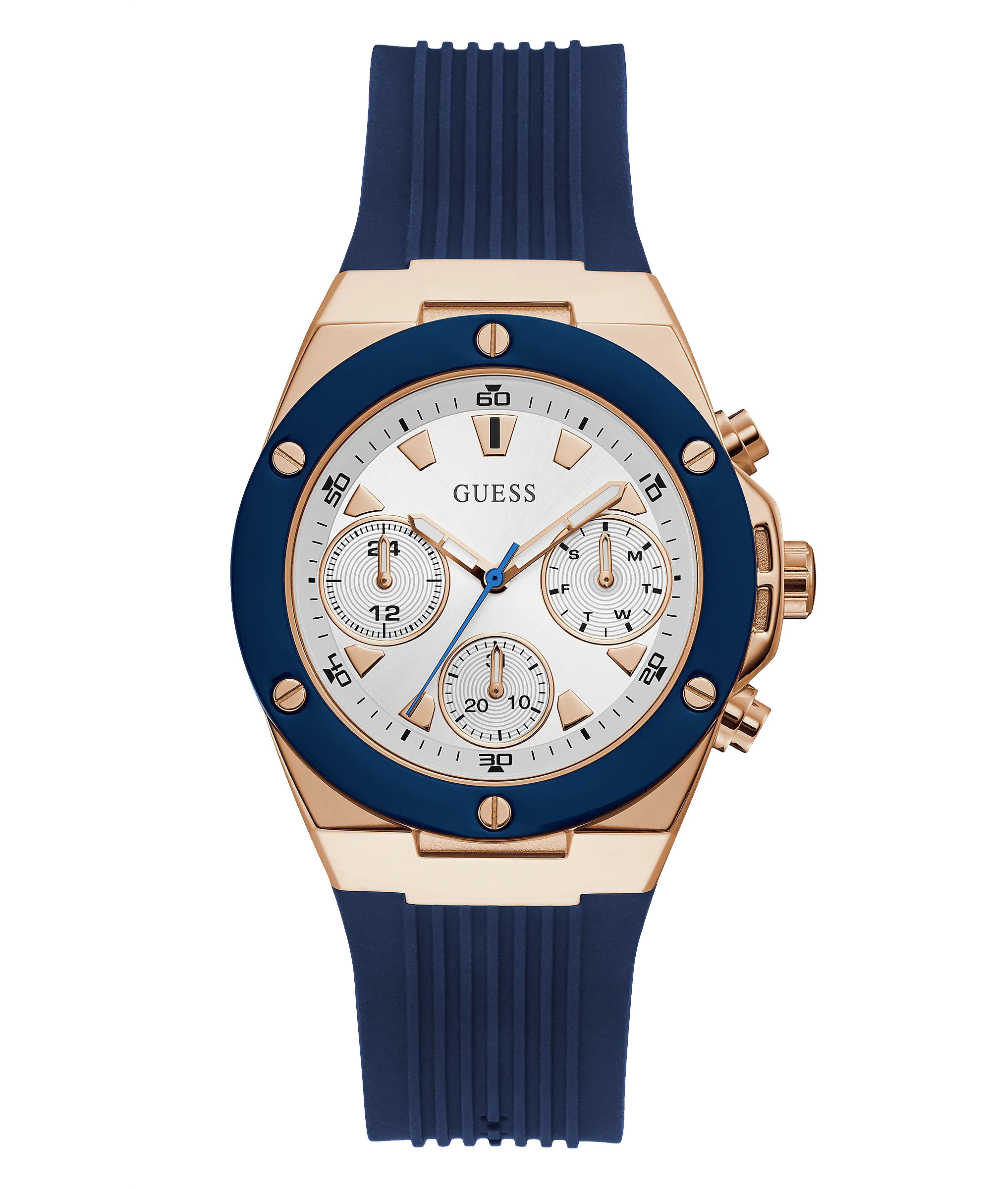 Guess Rose Gold Tone Blue Silicone Women's Watch GW0030L5