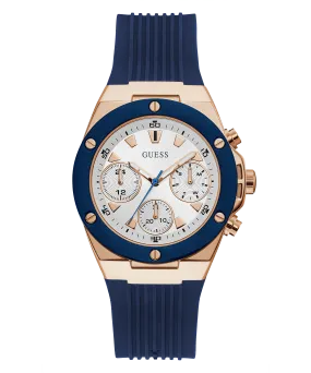 Guess Rose Gold Tone Blue Silicone Women's Watch GW0030L5