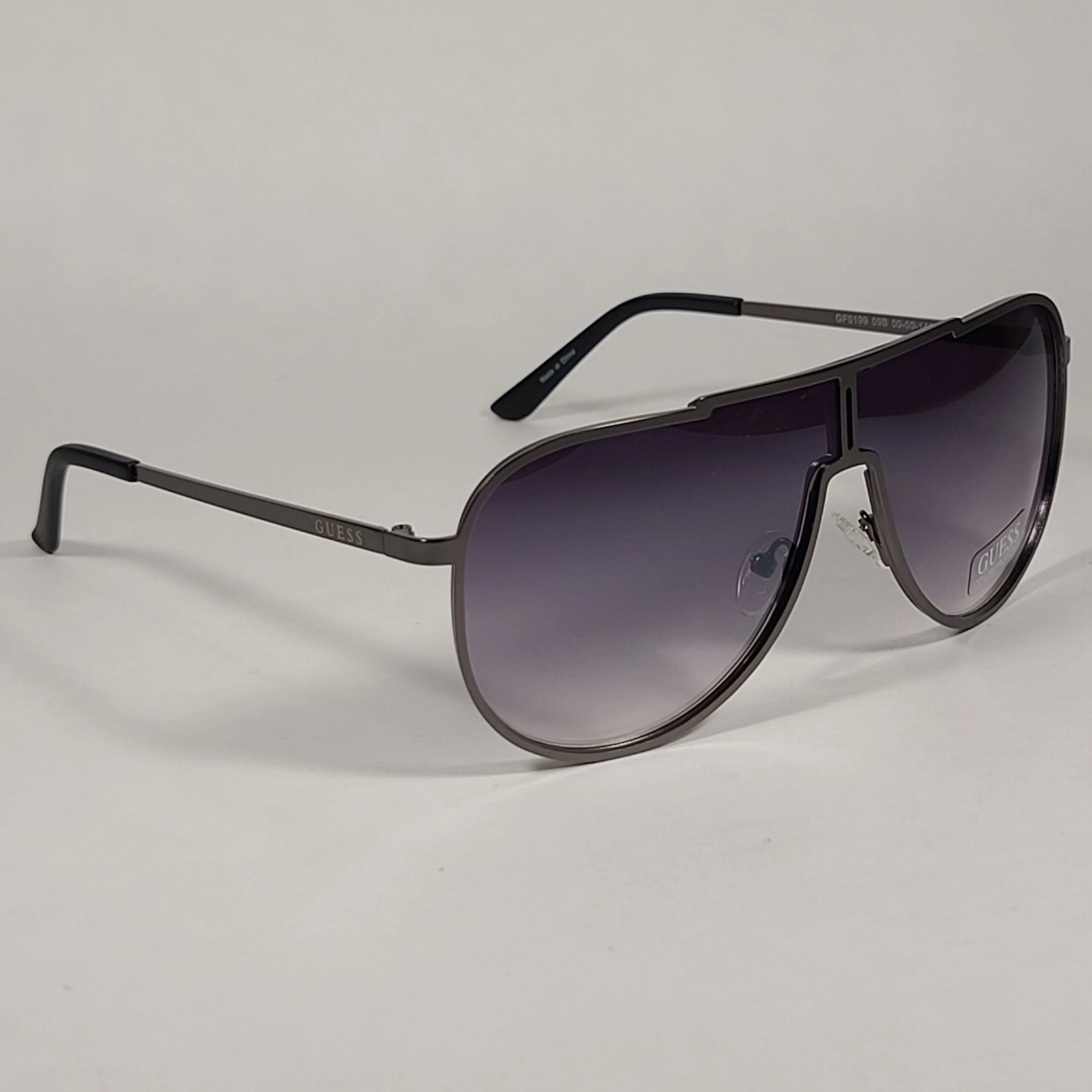 Guess Shield Aviator Sunglasses Gunmetal Frame Gray Gradient Lens GF0199 09B