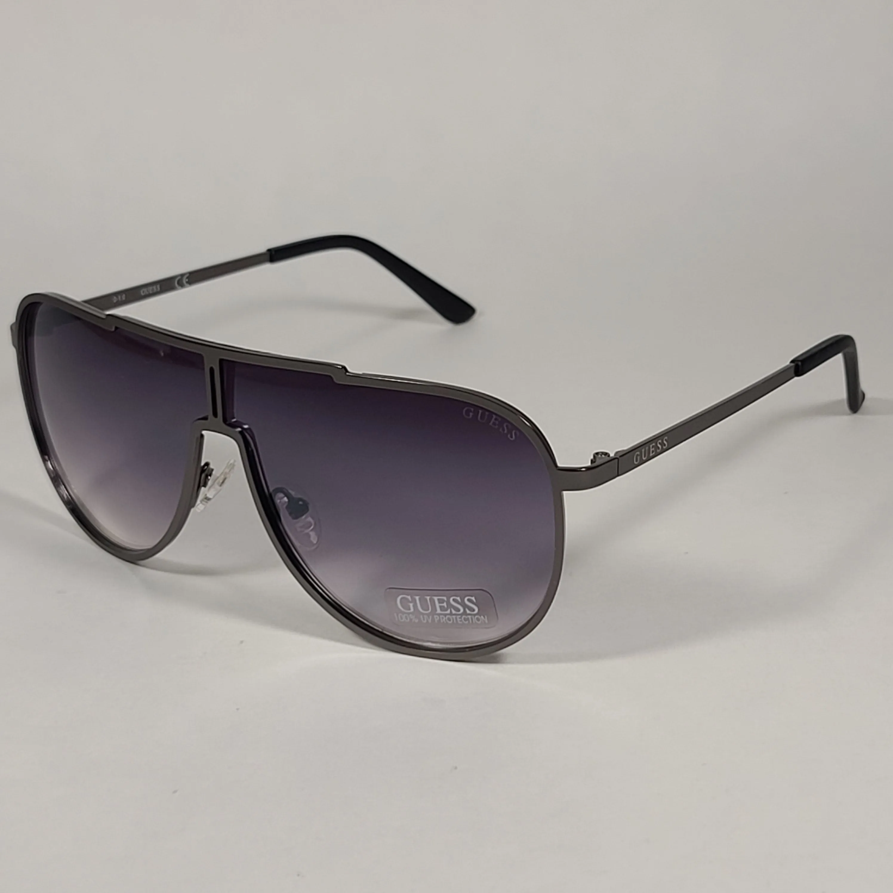 Guess Shield Aviator Sunglasses Gunmetal Frame Gray Gradient Lens GF0199 09B