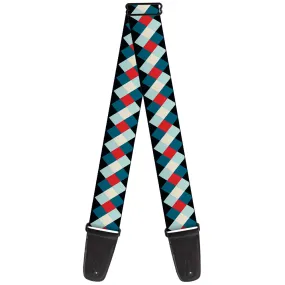 Guitar Strap - Diamond Plaid Blues Khaki Red