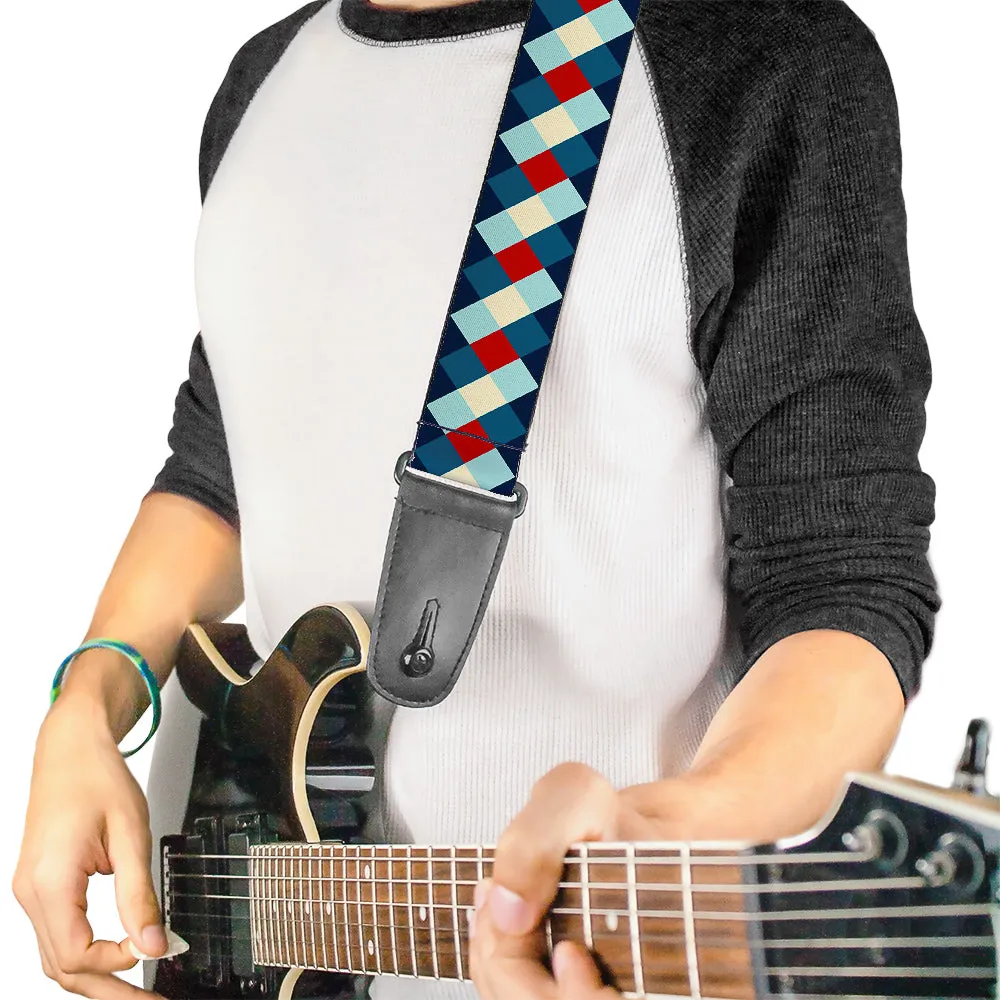 Guitar Strap - Diamond Plaid Blues Khaki Red