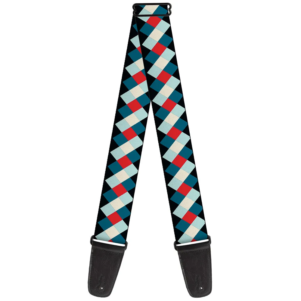 Guitar Strap - Diamond Plaid Blues Khaki Red