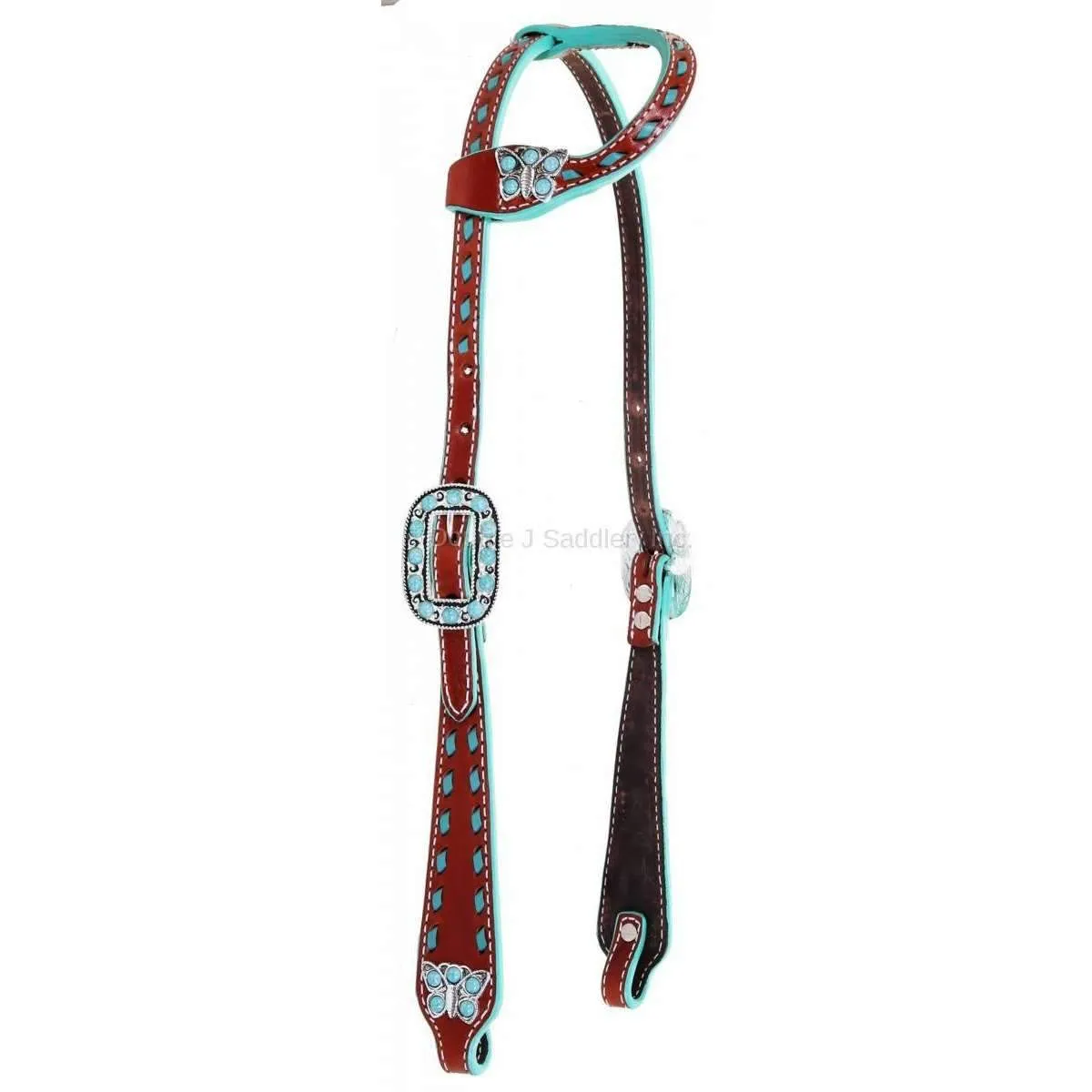 H1142 - Chestnut Rough Out Buck Stitched Single Ear Headstall