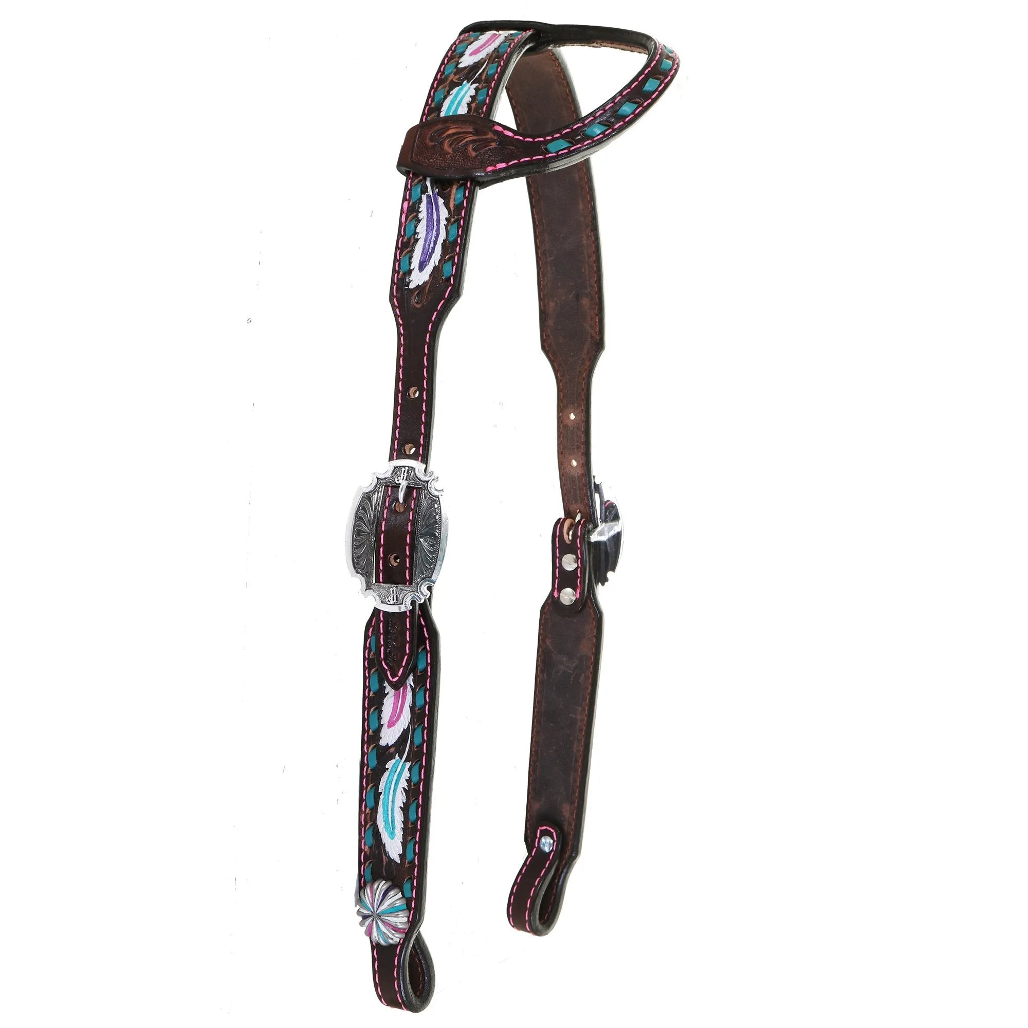 H1189A - Brown Vintage Feather Tooled Single Ear Headstall
