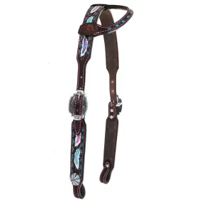 H1189A - Brown Vintage Feather Tooled Single Ear Headstall