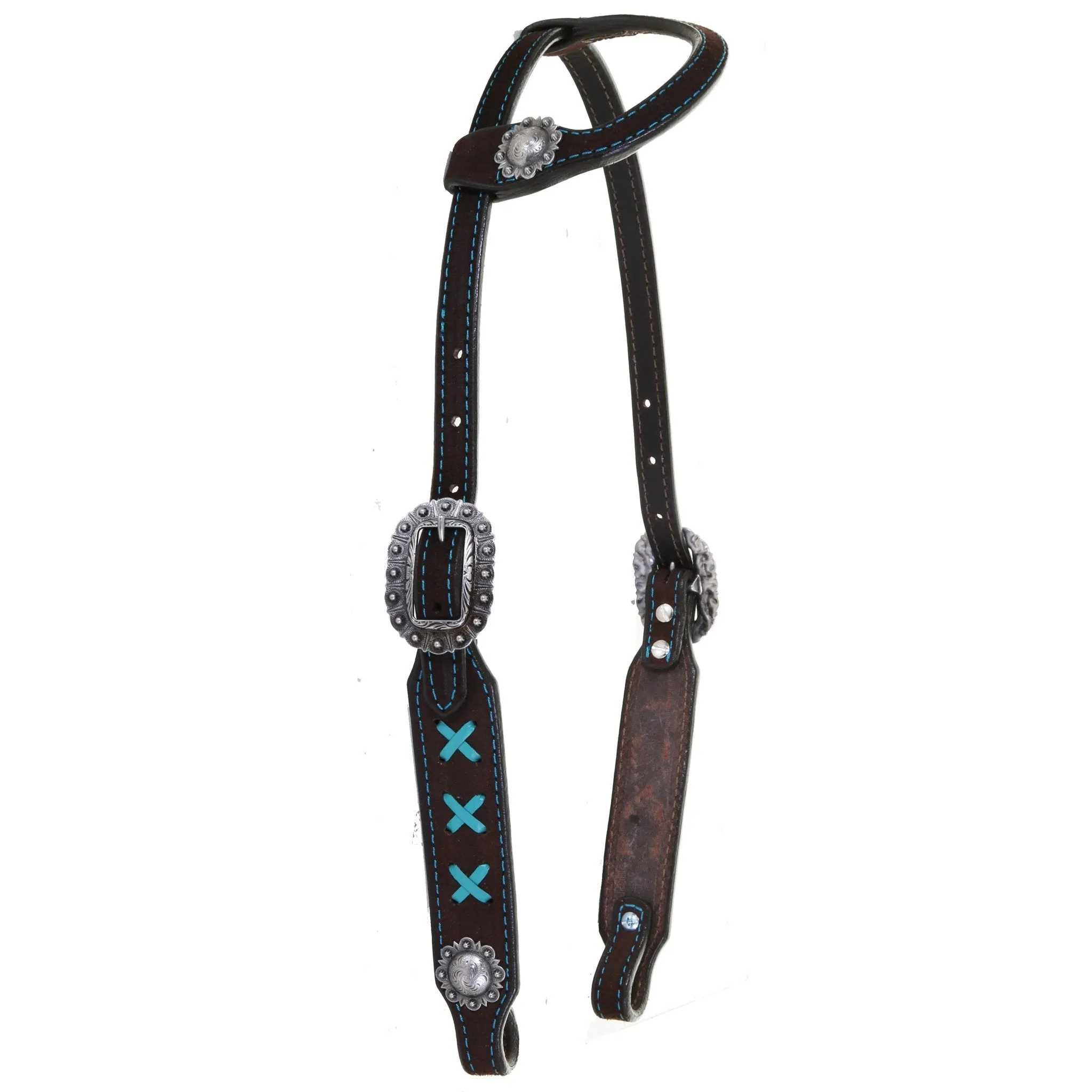 H1201 - Brown Rough Out X Design Single Ear Headstall
