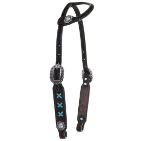 H1201 - Brown Rough Out X Design Single Ear Headstall