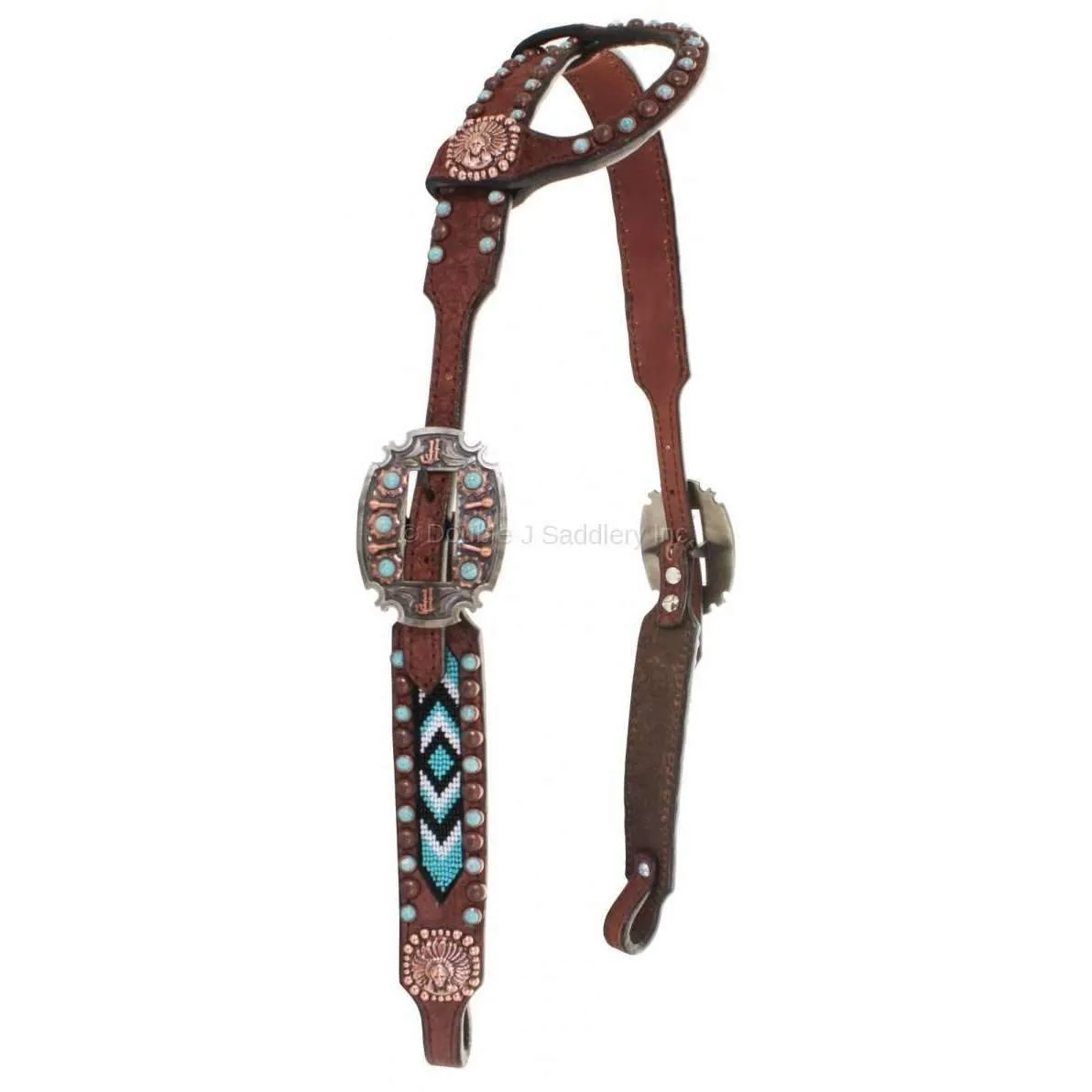 H793 - Brown Rough Out Beaded Single Ear Headstall