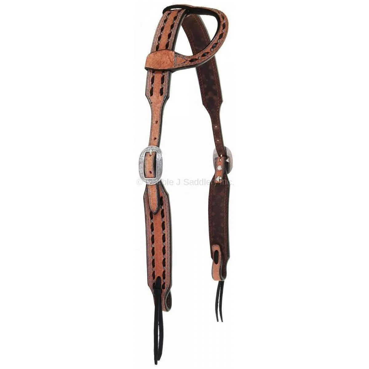 H920A - Natural Rough Out Buck Stitched Single Ear Headstall