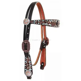 H980 - Brown Vintage Tooled and Studded Headstall