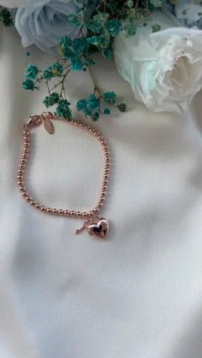 Heart Padlock Bracelet (Beaded) in Rose Gold Vermeil