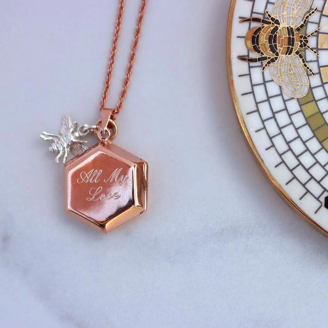 Hexagon Locket Necklace | Rose Gold
