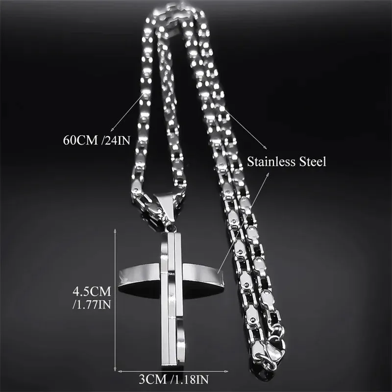 Hip Hop Cross Pendant Necklace for Men Stainless Steel Silver Color Faith Chain Necklaces