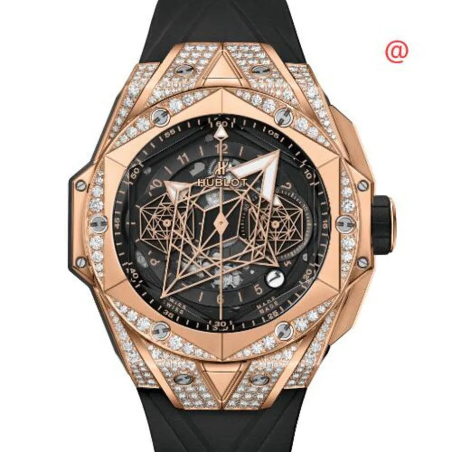 Hublot Sang Bleu II King Gold Pave Chronograph Automatic Diamond Black Dial Watch 418.OX.1108.RX.1604.MXM20