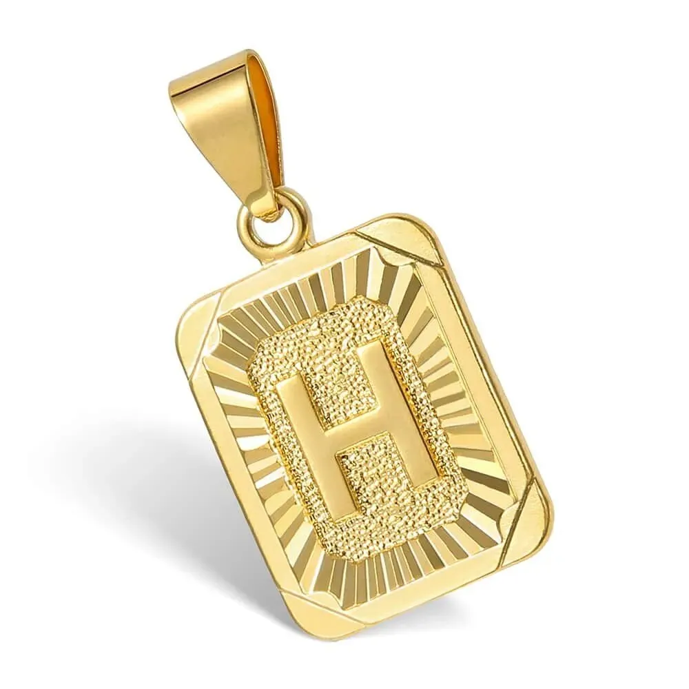 Initial Letter Pendant Necklace for Women Men Gold Curb Chain Jewelry