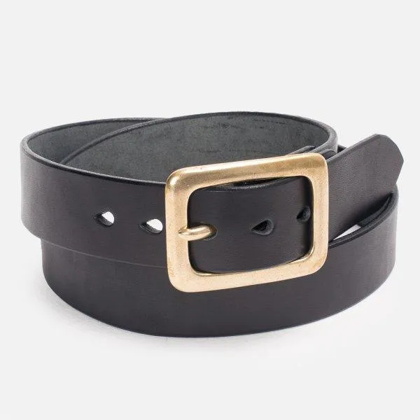 Iron Heart IHB-11-BLK Heavy Duty "Tochigi" Leather Belt With Brass Garrison Buckle - Black