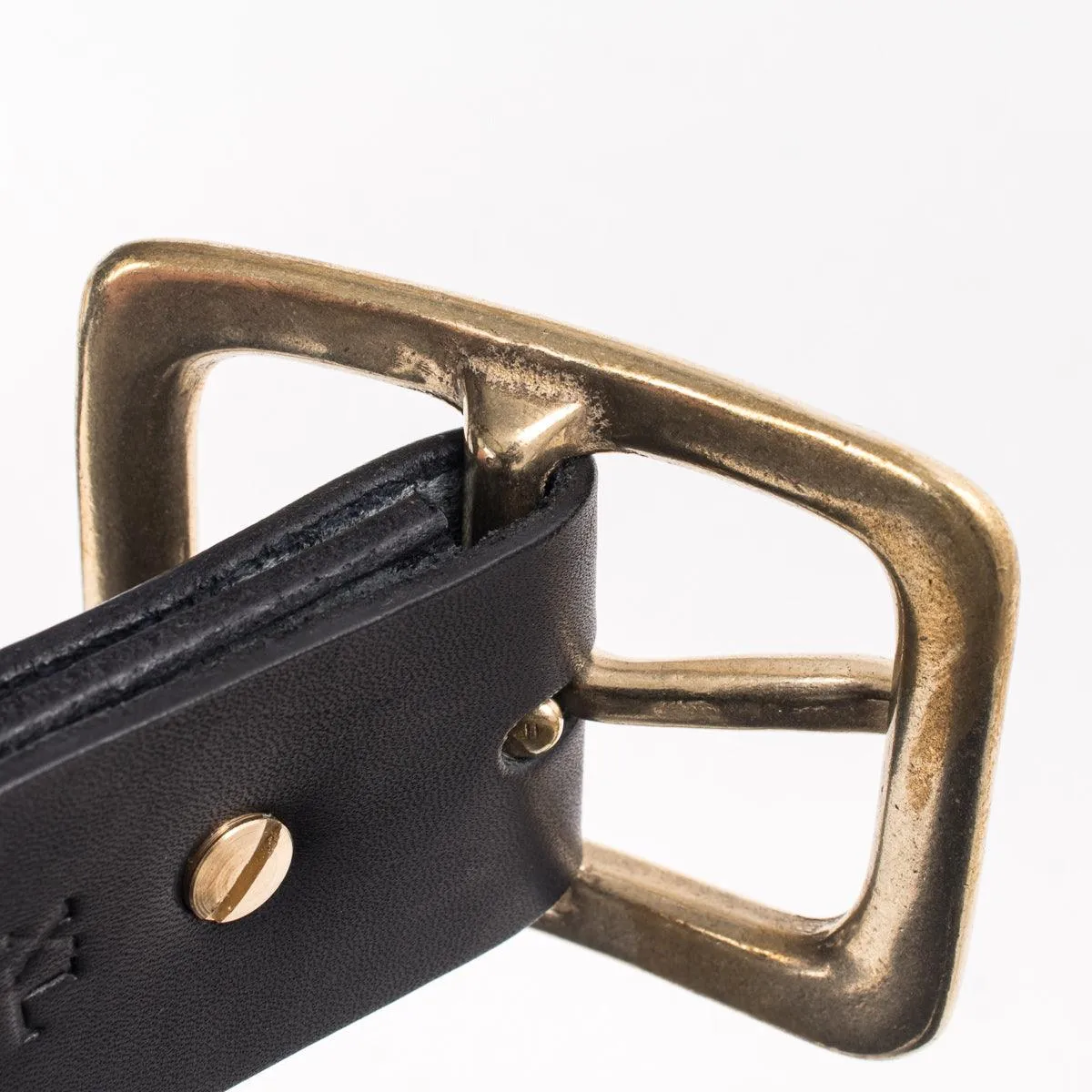 Iron Heart IHB-11-BLK Heavy Duty "Tochigi" Leather Belt With Brass Garrison Buckle - Black
