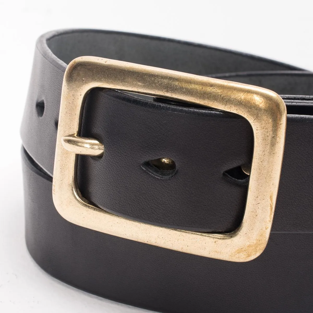 Iron Heart IHB-11-BLK Heavy Duty "Tochigi" Leather Belt With Brass Garrison Buckle - Black