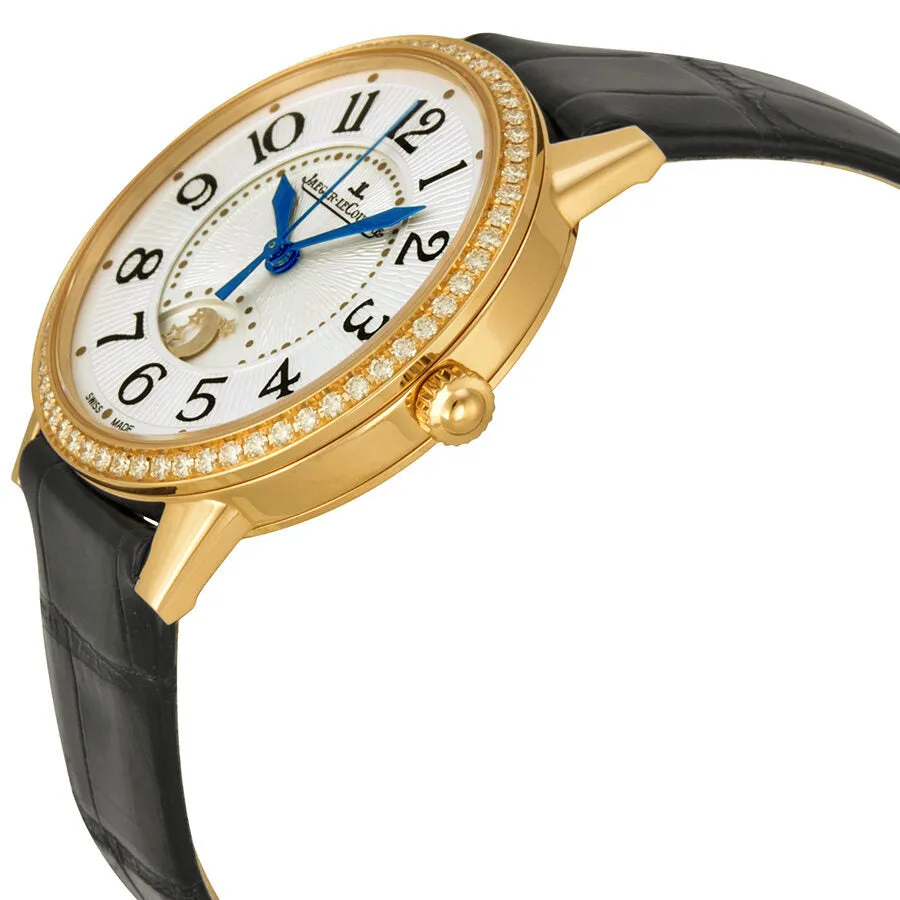 Jaeger LeCoultre Rendez-Vous Silver Dial 18kt Rose Gold Diamond Black Leather Ladies Watch Q3442520